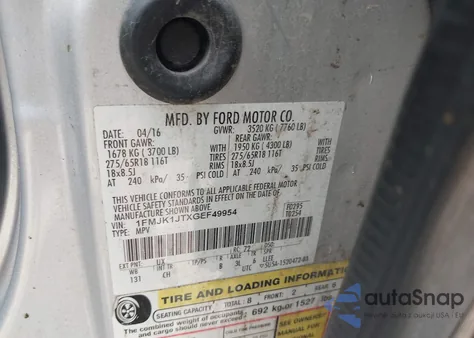 2016 Ford Expedition El Xlt from USA, damaged, VIN 1FMJK1JTXGEF49954